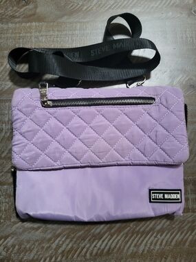 Steve Madden Quilted Lilac Crossbody Bag with Black Strap